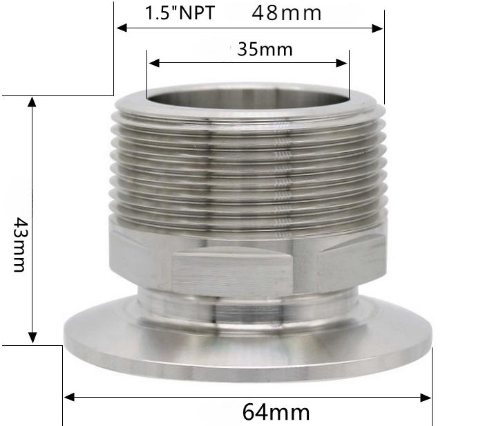 Sechskant 1/4" 3/8" 1/2" 3/4" 1" 1-1/2" 2" NPT Außengewinde x 0,5" 1,5" 2" Klemmverbindung Tri Clamp Rohrverschraubung 304 316L Edelstahl Sanitär