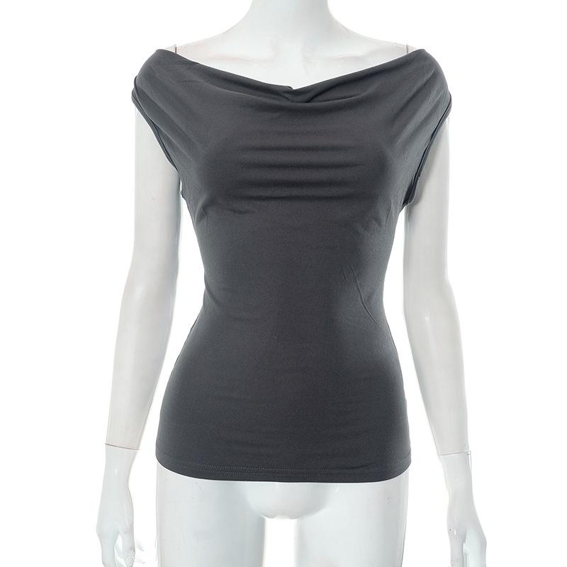 

Летняя футболка-майка без рукавов с вырезом-качелькой, сексуальная открытая спина, новая модная элегантная облегающая однотонная майка, женская повседневная простая блузка, женская одежда L темно-серого