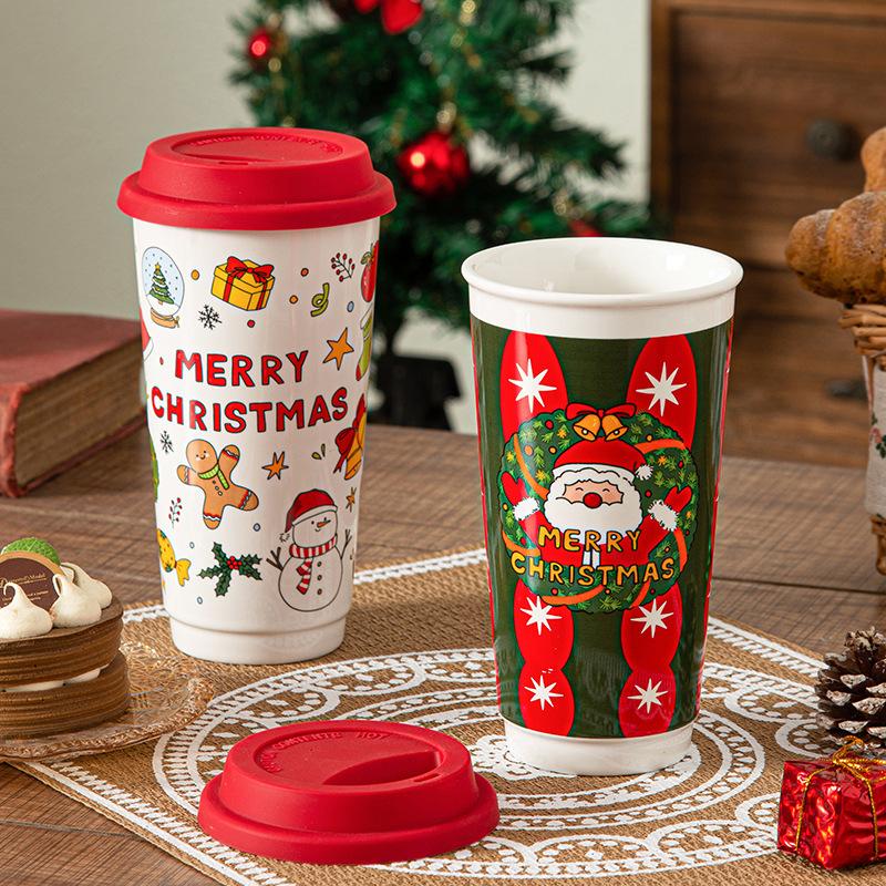 Christmas Souvenir Mug with Lid Mug Ceramic Mug Christmas Souvenir Coffee Mug Portable Mug