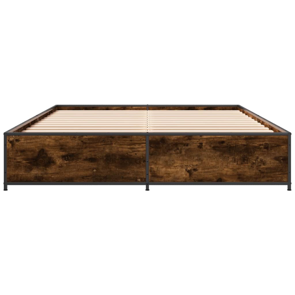 Bed Frame Smoked Oak 140 x 200 cm Wood Based Panel and Metal