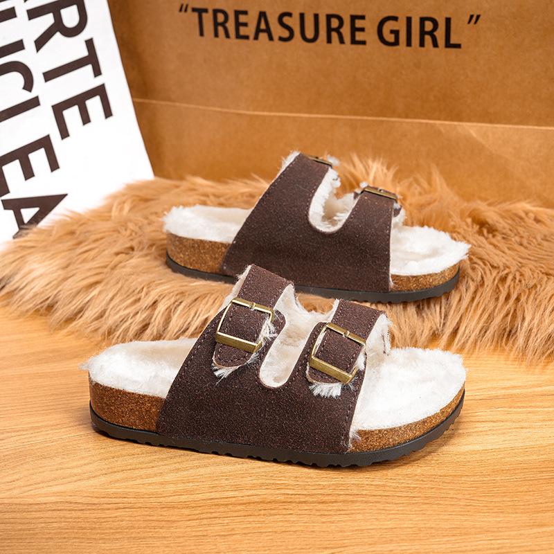 

Детские шлепанцы Birkenstock из пробки и хлопка: Теплые плюшевые зимние тапочки для малышей и детей 34-35 кофейный