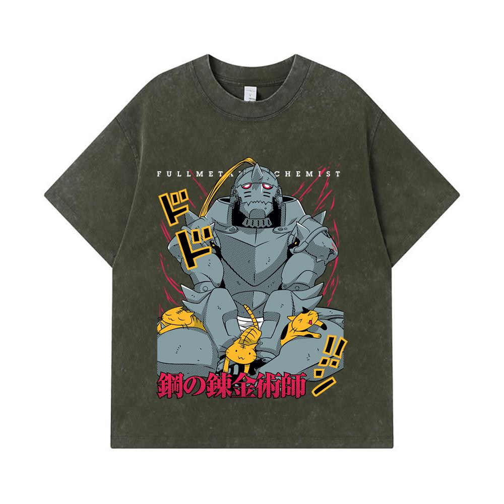 275 GSM Washed T-shirts 100% Cotton Fullmetal Alchemist V4 Alphonse Print Unisex Heavy Cotton T Shirt