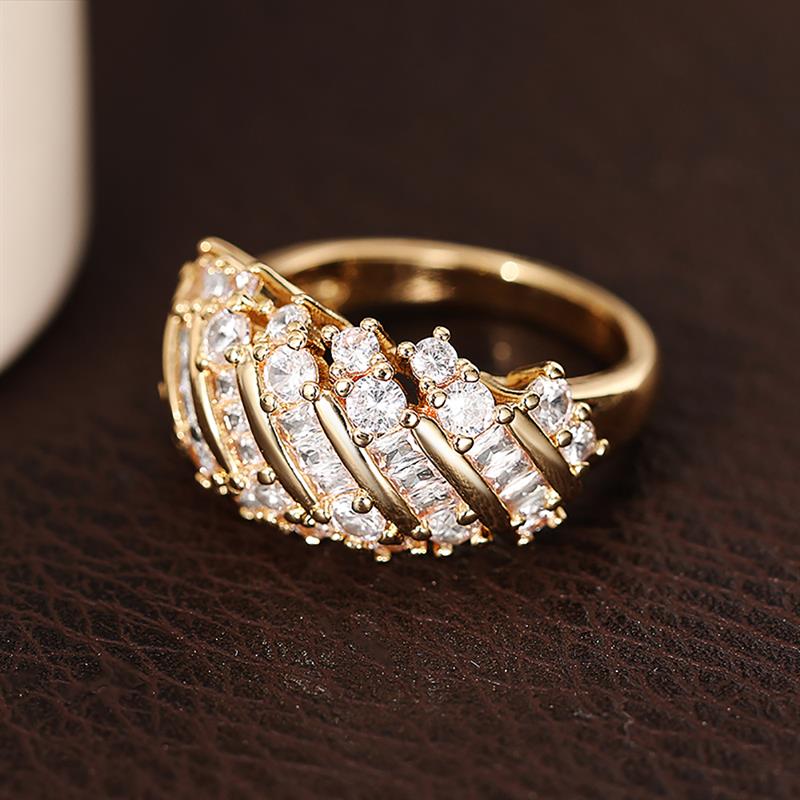 Huitan Luxury Multi Row Baguette Round CZ Women Ring Vintage Wide Band Statement Sparkling Cocktail Party Wedding Jewelry Gift