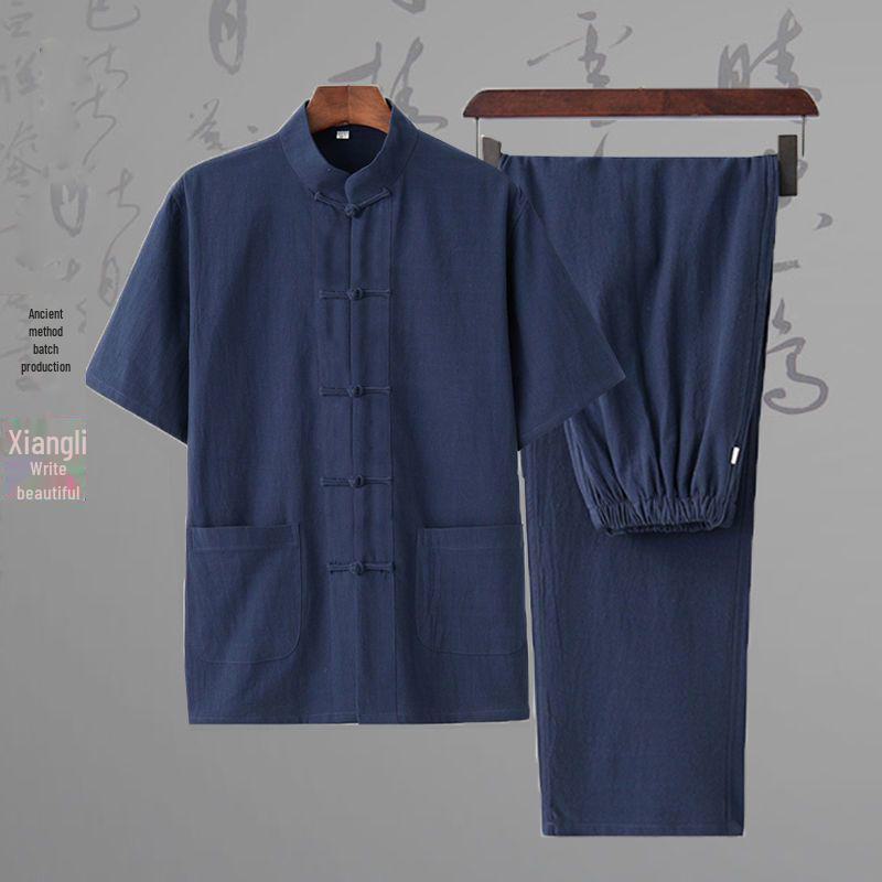 

Мужской костюм Тан из хлопка и льна — древний китайский стиль для медитации и чаепития, идеально подходит для весны, лета и осени. 5XL (For 200-220 jin)