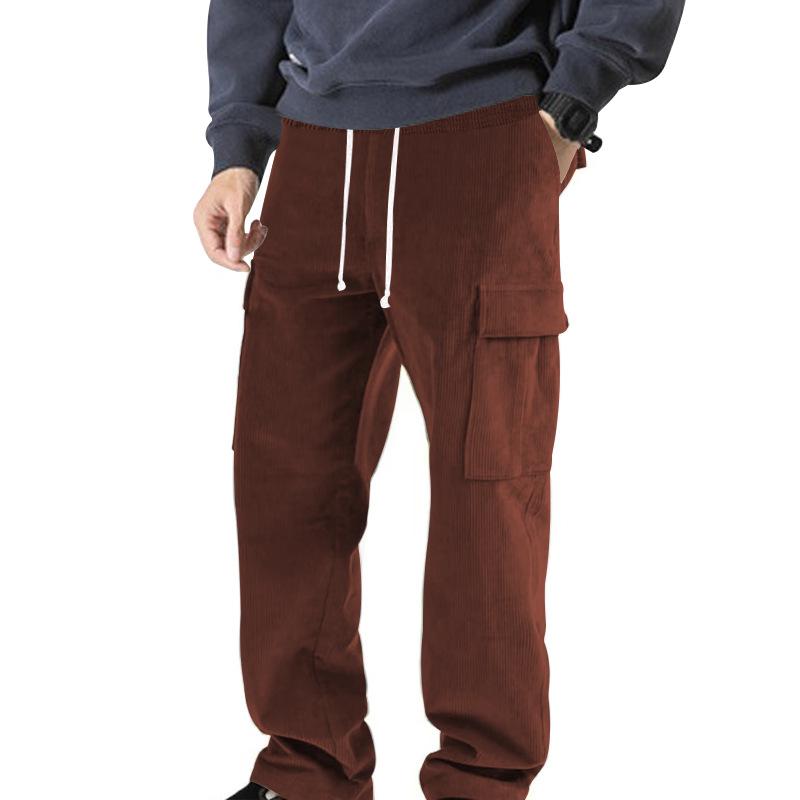 Autumn and Winter Solid Color Thin Corduroy Multi-pocket Straight-leg Pants Men's Sweeping Pants Men's Casual Loose Trousers