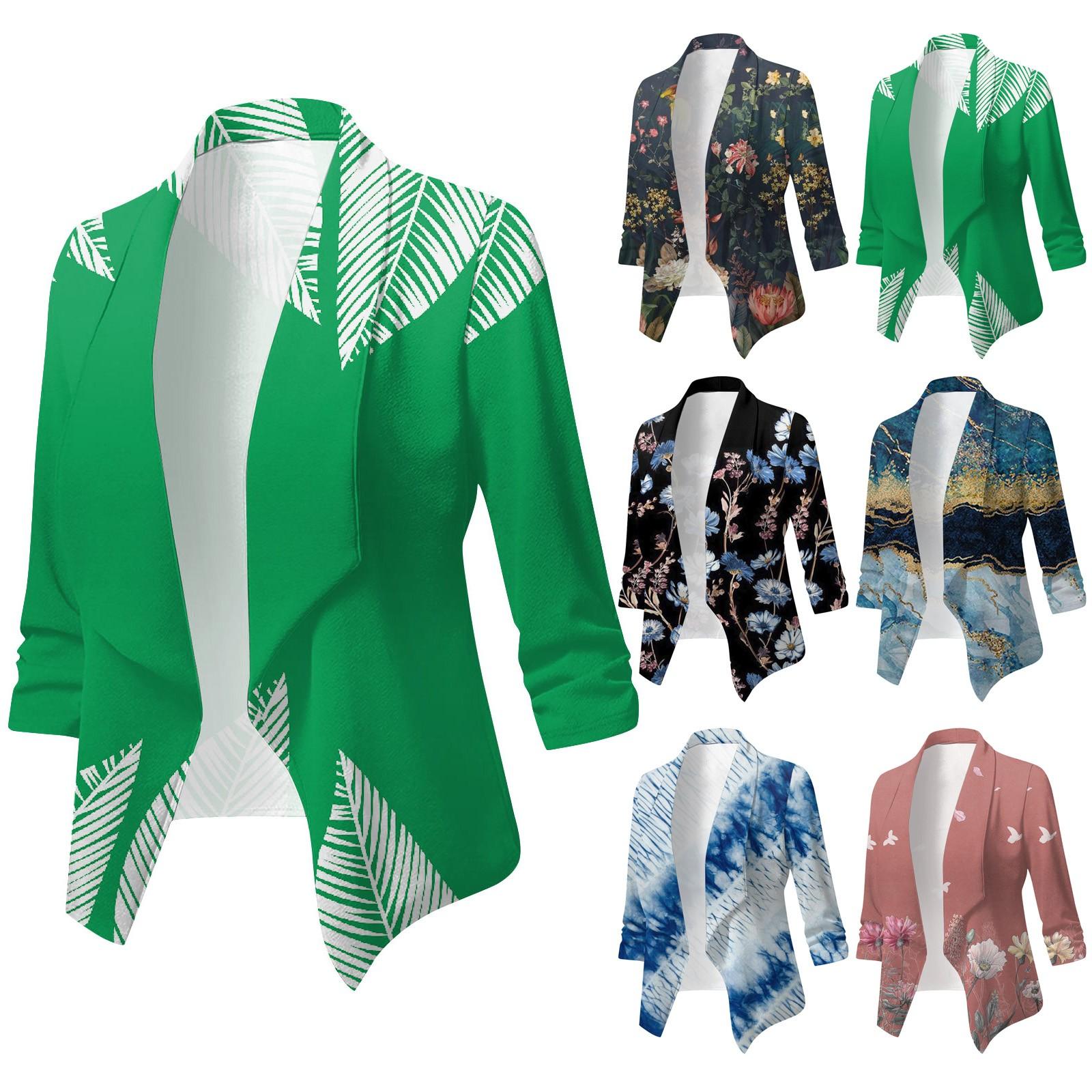 

Женское пальто Work Casual Print Короткий свободный кардиган с лацканами XXL зелёный