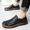 Fashion Handmade Men's Classical Casual Leather Shoes Lightweight Durable Waterproof Antiskid Flat Shoes for All Seasons for Walk Travel
