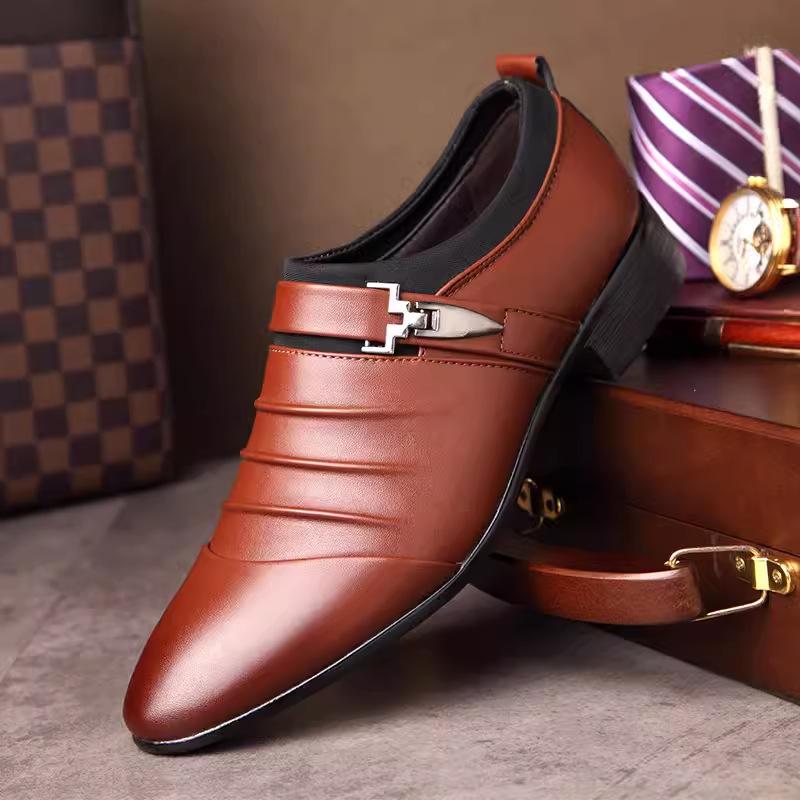 Men's shoes blue shoes casual dress leather shoes men's British pointed breathable soft-soled shoes