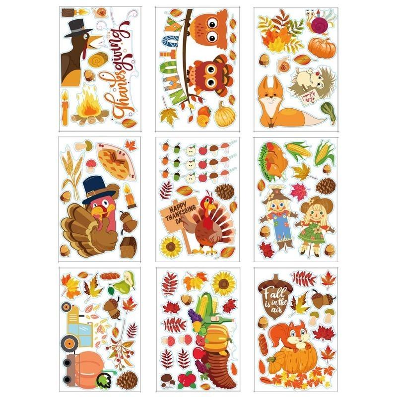9 Sheet Fall Gnome Window Clings Autumn Turkey Pumpkin Glass Wall Sticker Thanksgiving Festival Party Home Decor top sale