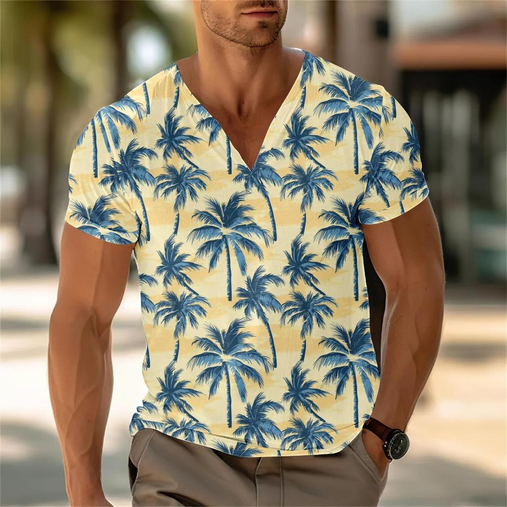 Herren-Oberteil mit V-Ausschnitt, lässig, kurzärmelig, locker, lässig, modisch, für den Urlaub