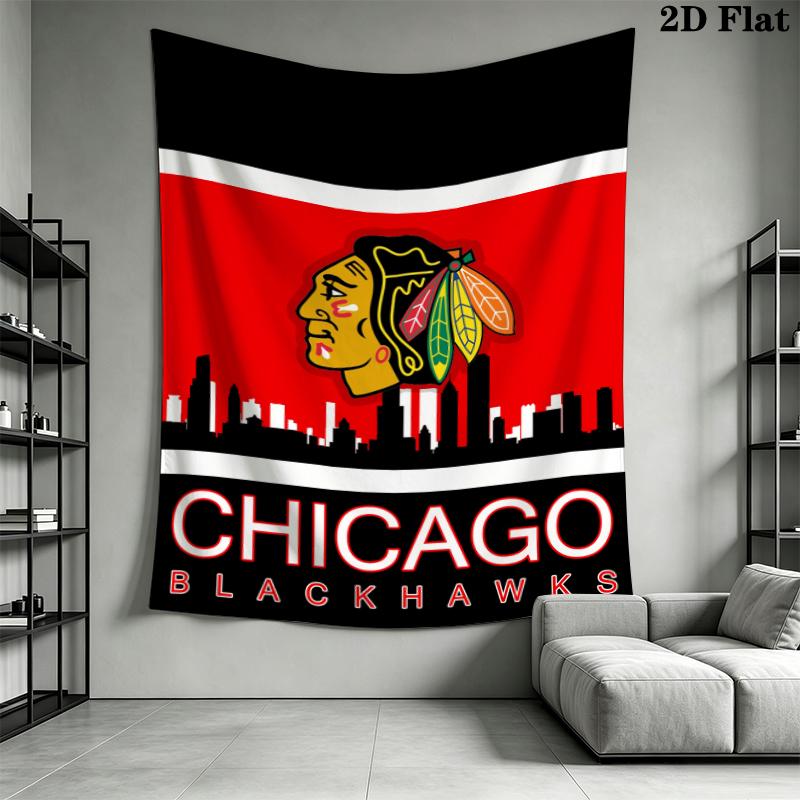 Chicago Blackhawks Wall Tapestry Aesthetic Wall Hanging Printed Fabric Blanket Decorative Tapestries for Bedroom Living Room Home Decor