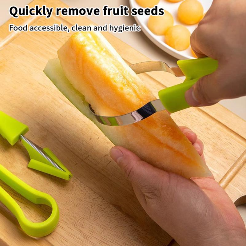 1Pcs Green 3 In 1 Fruit Cutter Scoop Carving Knife Fruit Dig Pulp Separator Fruit Platter Kitchen Gadgets Acces