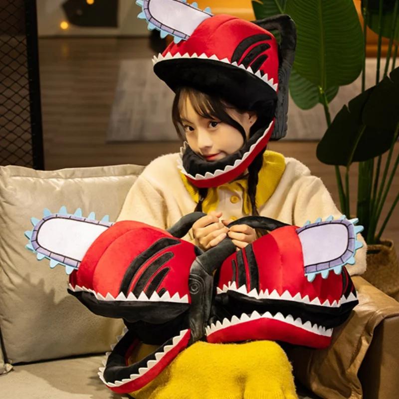 Chainsaw Man Plush Pillow Cute Anime Mask Stuffed Doll Headgear Denji Cosplay Prop Soft Decorative Pillow Caps Custom