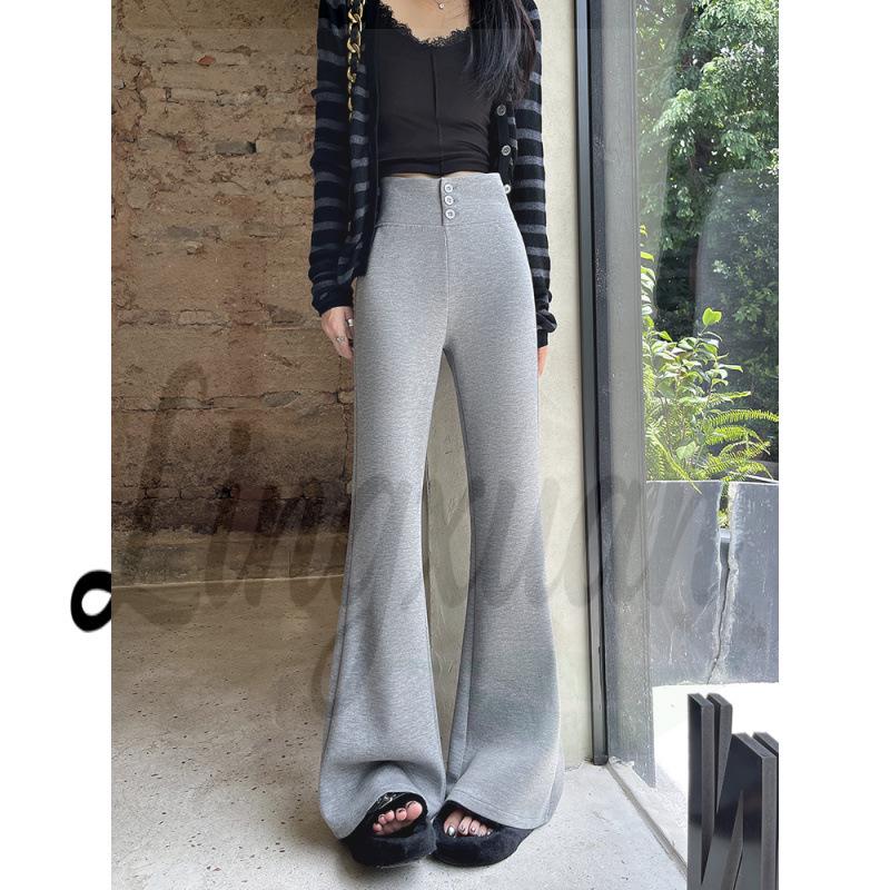 American Retro Dark Gray High-Waist Micro Flare Slimming Sweatpants for Women (2026 Autumn/Winter) XL