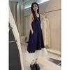 Blue plaid sleeveless dress French literary style Mori retro small fresh holiday suspender vest long dress