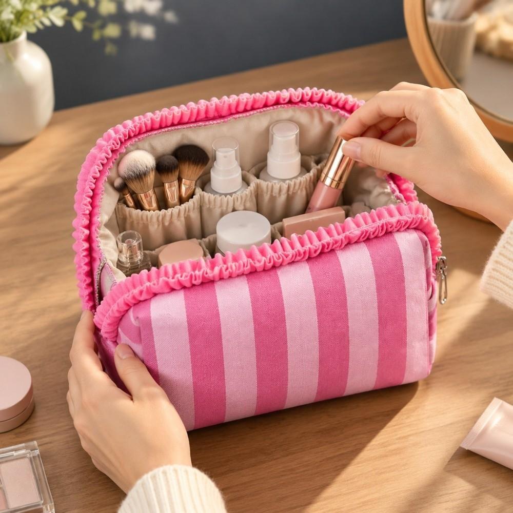Large Capacity Toiletry Pouch Striped Travel Pouch Multipurpose Storage Bag Women
