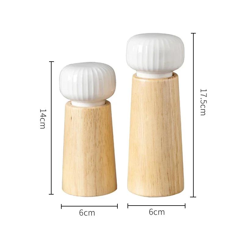 Spice Mill Salt and Pepper Grinder Refillable Shaker Manual Herbs Grinder Adjustable Ceramic Core Wooden Bottle Kitchen Tools