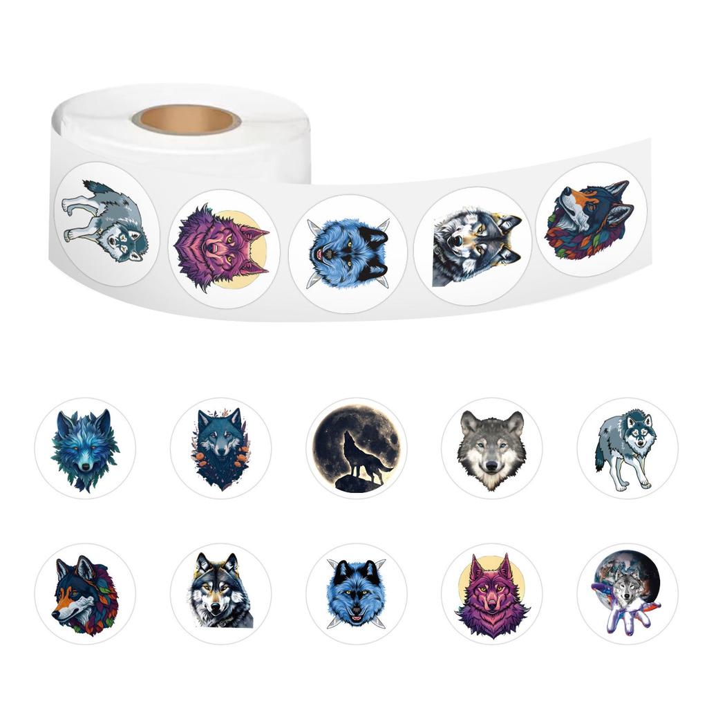 Cartoon Wolf Stickers Roll for Fridge, Skateboard, Cabinet, Cup, Phone, Planner, 500 Pieces