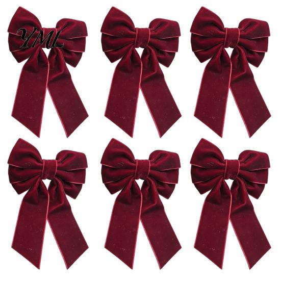 Klassieke Kerst Tafeldecoraties 6 Stuks Fluwelen Strik Servetringen, Stofhouders, Rode Elegante Retro Decoraties Groene Ringen voor Diner Feestdagen