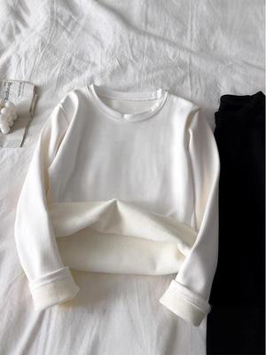 2025 Women's Niche Warm Long-Sleeve T-shirt, Korean Style, Slim Fit, Fleece-Lined, Thickened Base Layer for Autumn/Winter.