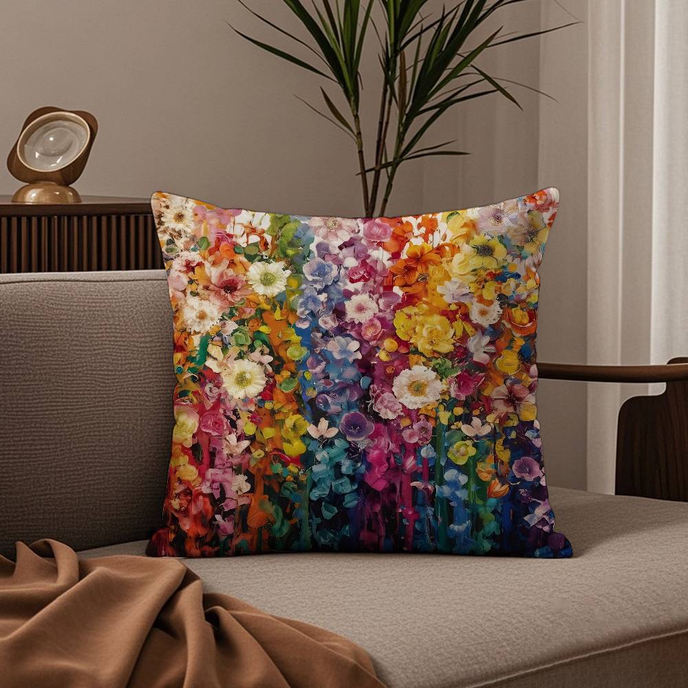 Stunning Colorful Floral Pillow Case Comfort Sofa Bed Silky Elegant Invisible Zipper Custom Decorative Cushion Cover