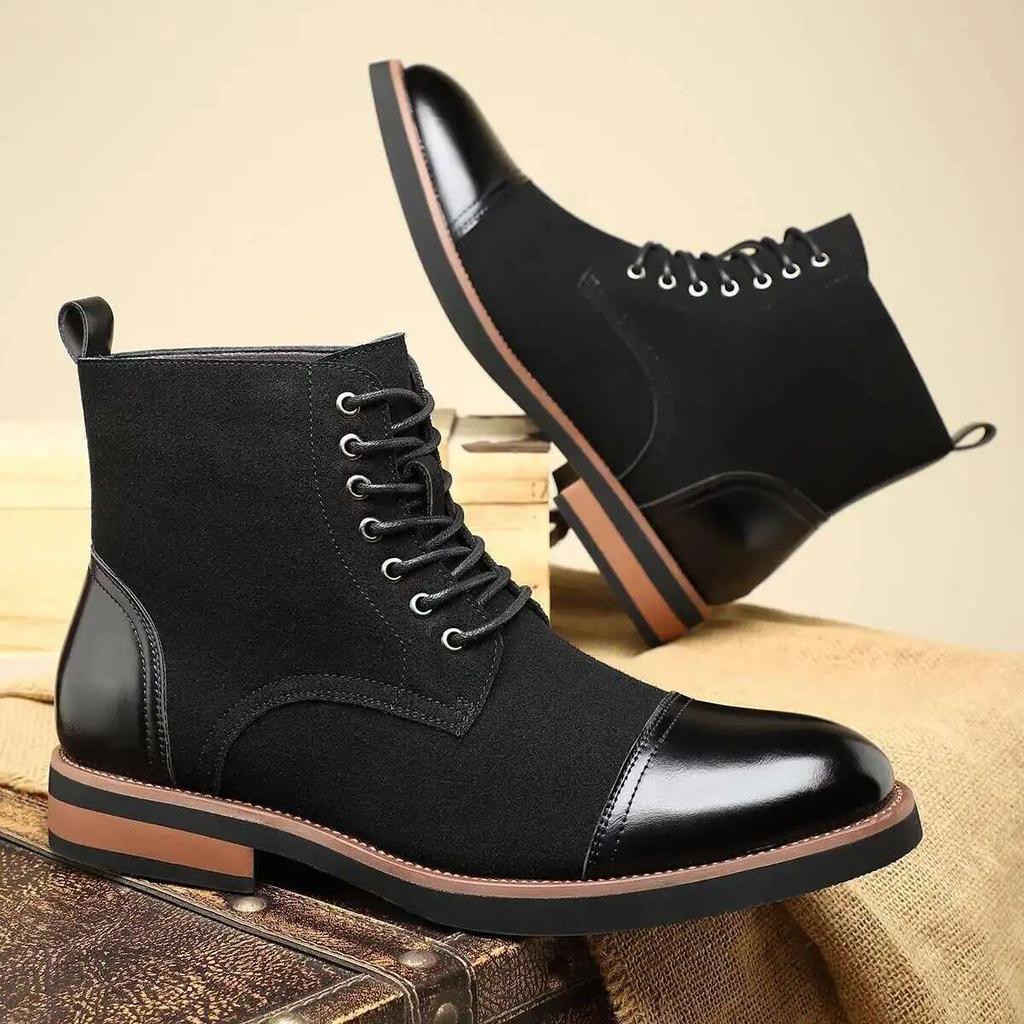 Luxury Men's Shoes High Quality Suede Leather Boots Classic Business Dress Boots for Men Lace Up Ankle Booties Botas Para Hombre