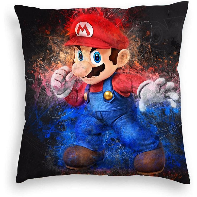 

Super Mario Pillow Cover Mario-themed Short Plush Cushion Cover For Car Living Room Décor 45*45cm Black Mario