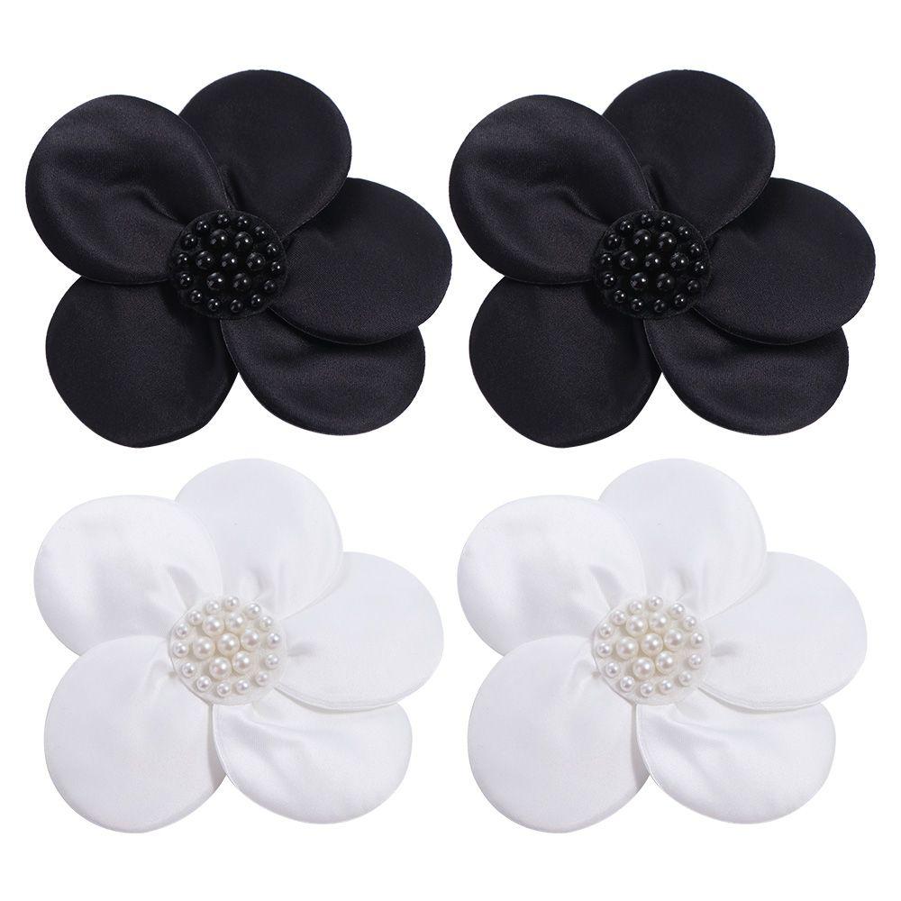2PCS Satin Fabric Flower Appliques 3D Dress Decoration Clothing Patches Five-petaled Flowers Handmade Clothing Applique