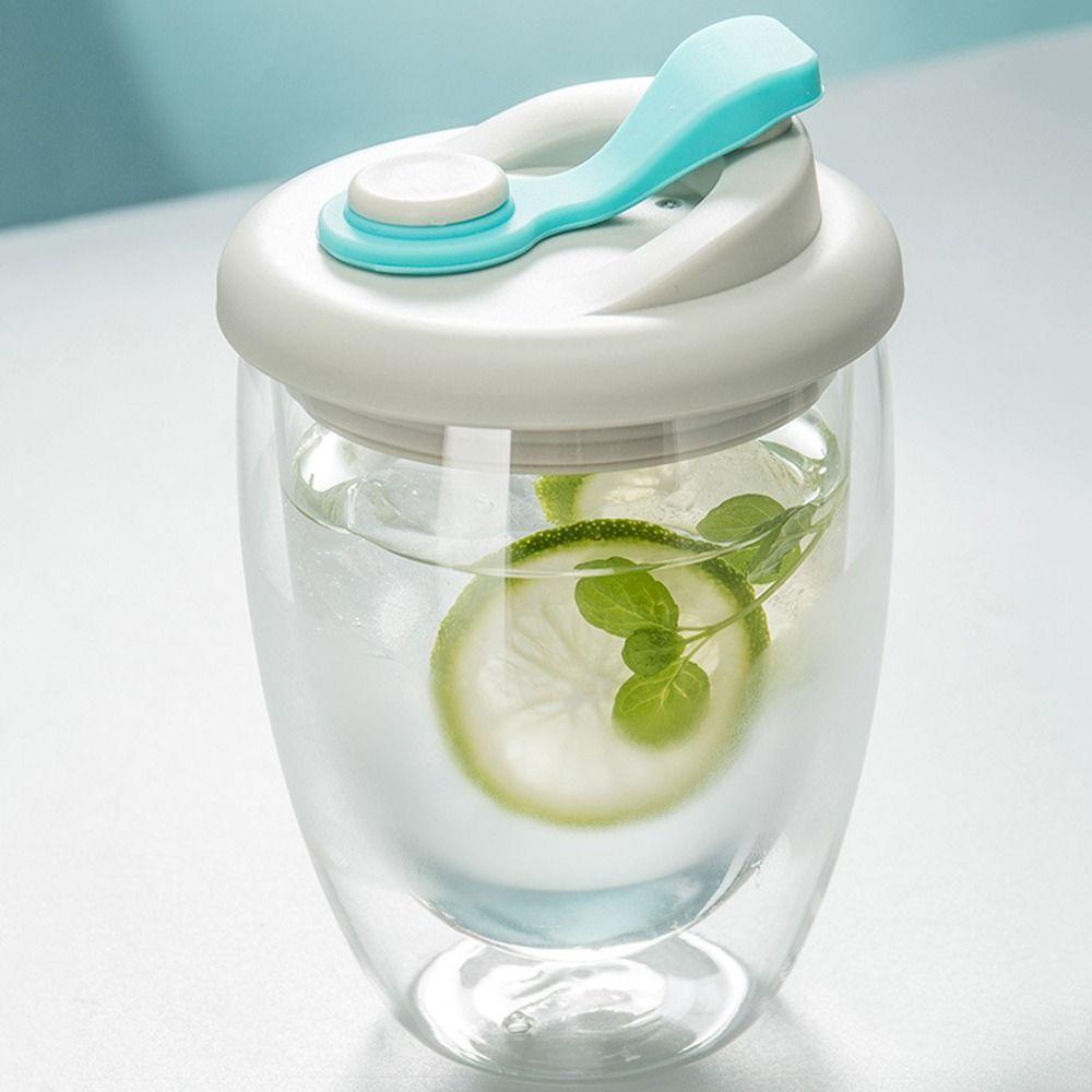 Insulated Glass Cup with Lid Cold/Heat Resistant Portable Water Cup Double Wall Coffee Mug  Juice
