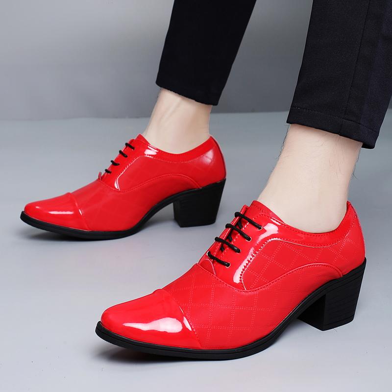 Uomo Tacco Alto Rosso Wingtip Pelle Nera Derby Abito da Sposa Danza Business Formale Scarpe da Ascensore Scarpe Rialzanti Taglie Forti