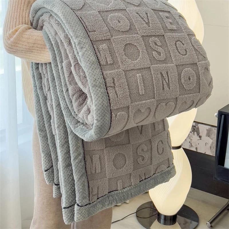 Knitted Heart Pattern Warm Throw Blankets Winter Soft Comfortable Double Sided Plush Thick Coral Velvet Blanket For Bed Safa