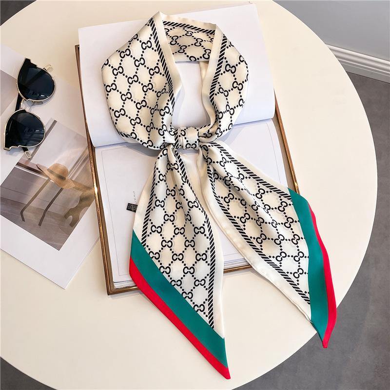 Long small silk scarf women's spring, autumn and summer black neck protection scarf with shirt streamer ribbon belt thin scarf