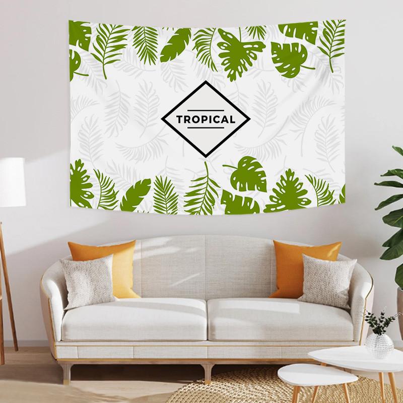 Enthusiastic Summer Green Tropical Leaves Plants Printed Polyester Tapestry Wall Hanging Tapestries For Bedroom Dorm Decor
