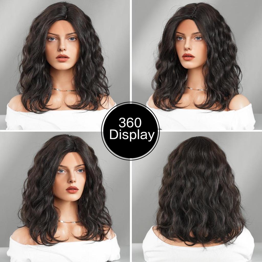 Heat-Resistant Synthetic Fiber Wig for Women - Natural Looking Medium-Length Wavy Bob,Youthful Appearance, Lightweight & Comfortable Fit