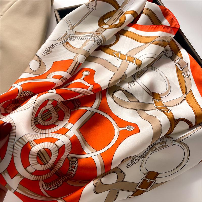 Ring geometric scarf color matching decorative silk scarf imitation silk women's square scarf 71x71cm headscarf shawl travel scarf