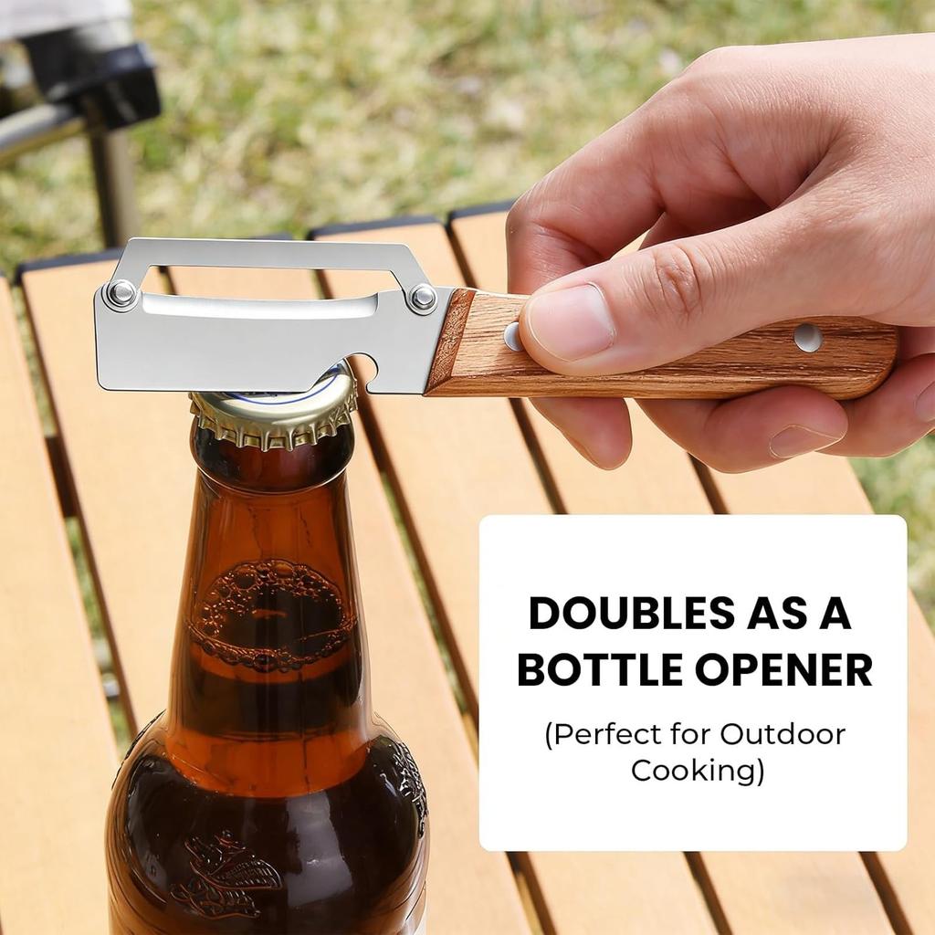 Multifunctional Vegetable Peeler with Wooden Handle and Bottle Opener, 2-in-1 Stainless Steel Blade, Camping, Apple Potato Pumpkin Papaya Peeling