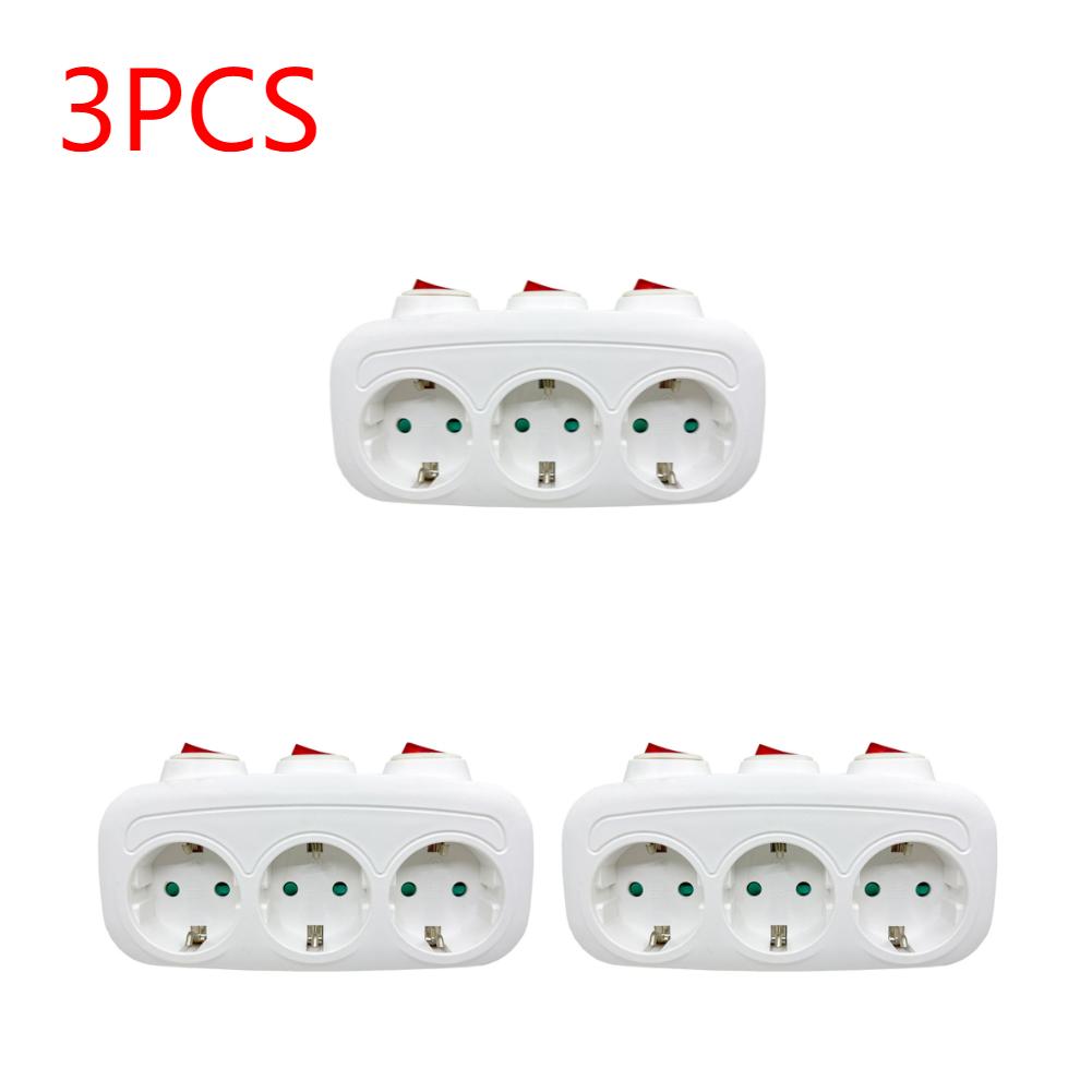 1-5X 1To3 EU Extension Socket With Switch ON/OFF Electrical Plug European Standard Power Converter Socket 3 Individual Switches