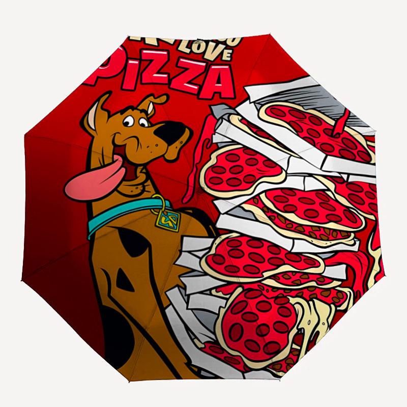 

1 шт. Зонт Scooby-Doo с рисунком пиццы, 8 ребер, прочный каркас, автоматическое открытие/закрытие, прочный и яркий, идеально подходит для пляжа, путешествий и всех сезонов, 10111