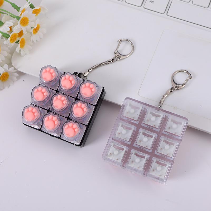 1Pcs Silicone Cat Paw 9 Keys Keyboard Keycaps Keychain Without Light  Toy Anti-Anxiety Point Keycaps Stress Relief Toy