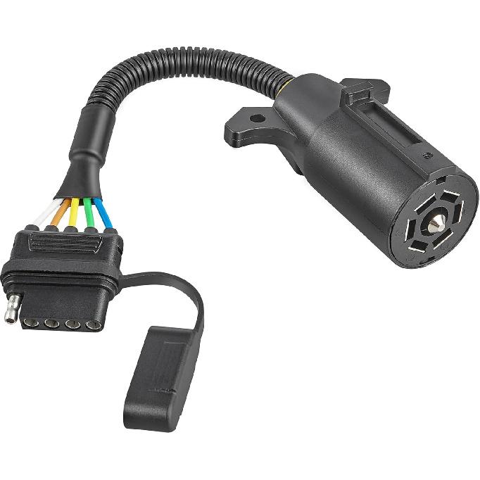 Oyviny 7 Pin To 5 Pin Trailer Adapter 7 Way Round To 5 Way Flat Trailer Plug, RV Blade 7 Way To 5 Pin Flat Trailer Light Wiring Connector 11.6 Inch