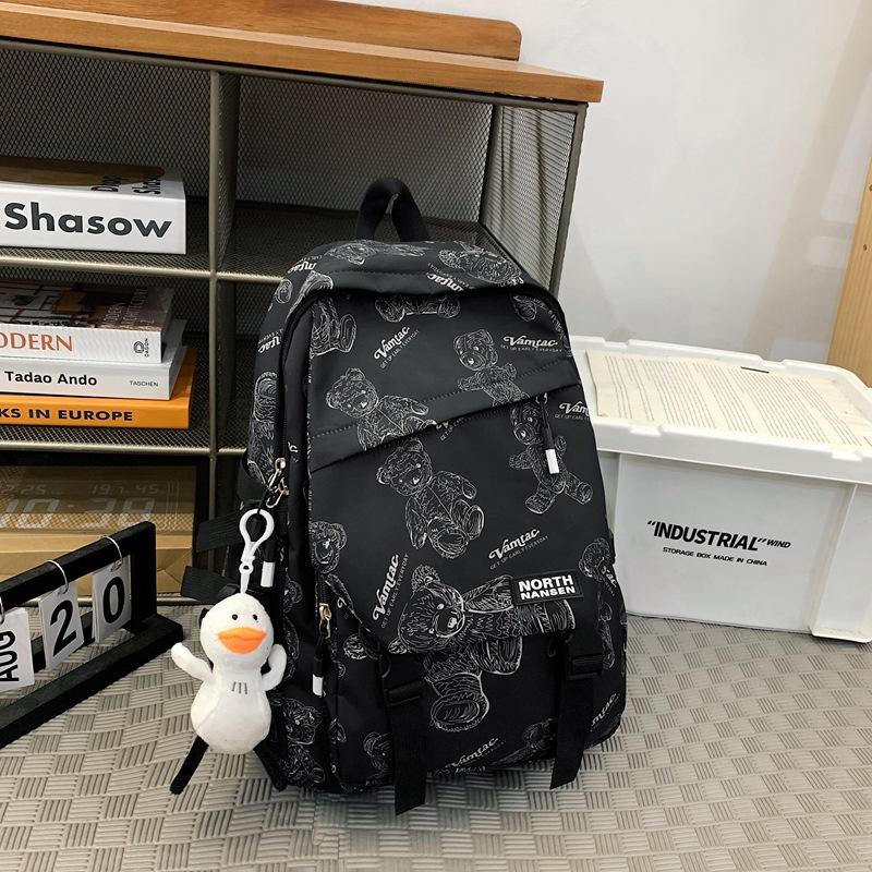 Printed Cute Bear Schoolbag Junior High School Student Female Versatile Backpack Male Large Capacity Wind Backpack Female Middle School Student