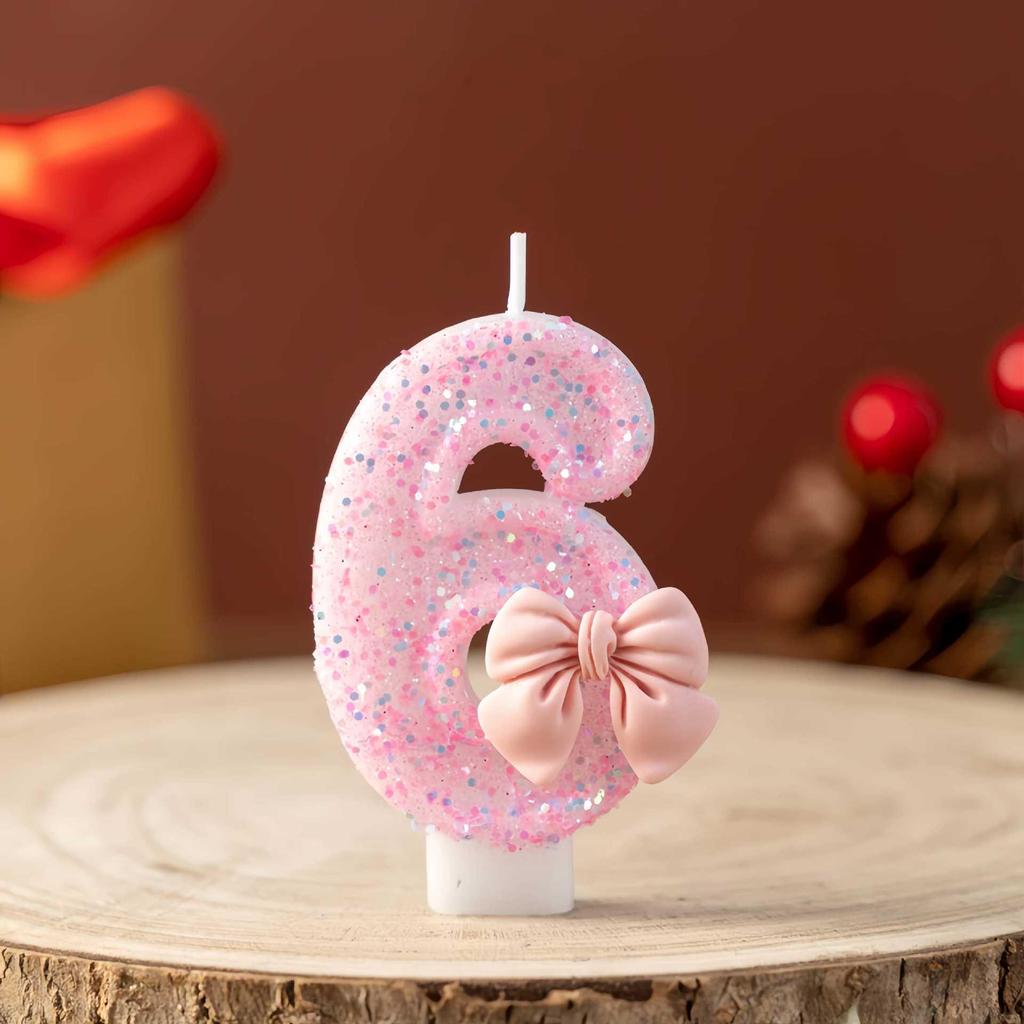 Cute Princess Pink Bow Birthday Candle Cake Decoration