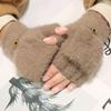 Women's winter warm plush gloves student finger-exposed flip gloves outdoor gloves thickened and cold-proof