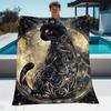 Custom Black Cat Blanket Celestial Moon Stars Design Personalized Name Fleece Throw All Season Soft Warm Bedding Home Decor Gift
