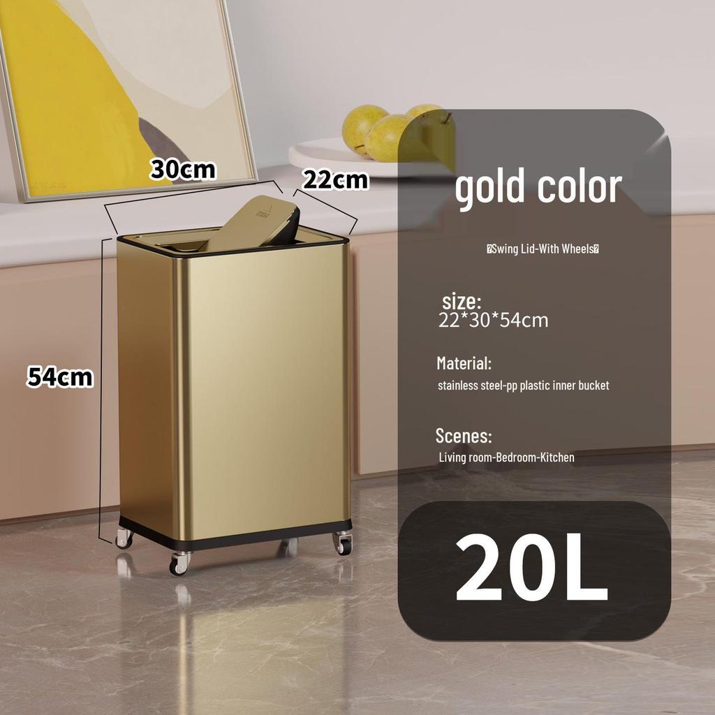 Einfacher Moderner Edelstahl-Mülleimer mit Rädern – Vertikaler Klappdeckel, Quadratisches Design für Küche & Wohnzimmer