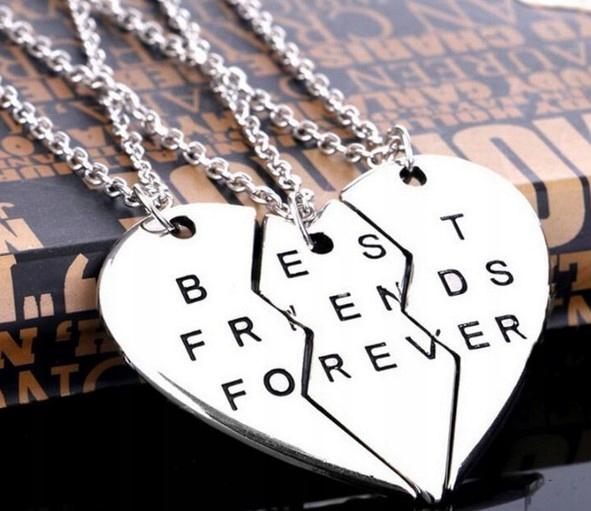 Naszyjnik Przyjaźni Serce Best Friends Damski 3W1 Zestaw Srebrny Forever