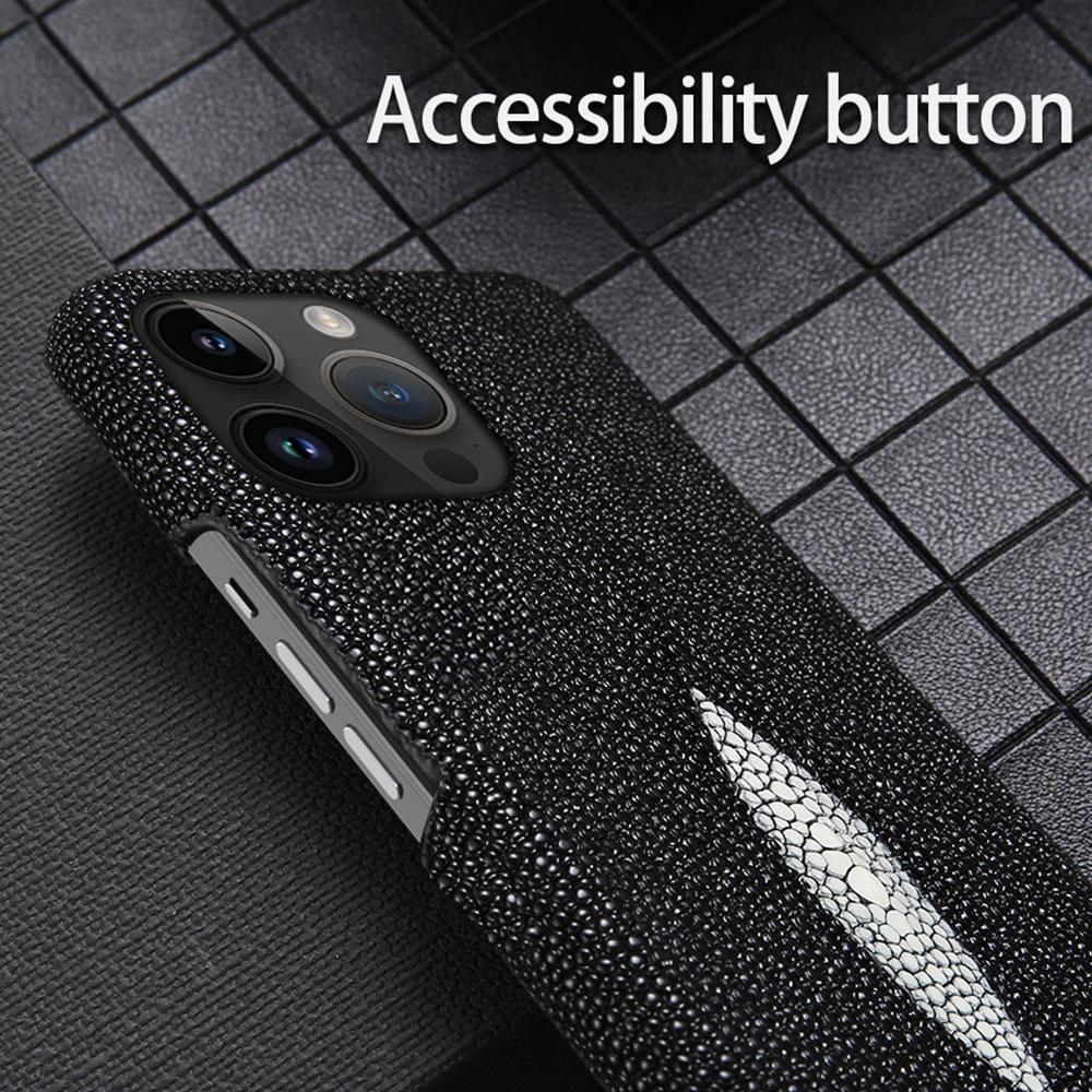 Genuine Stingray Leather Phone Case for iPhone 15 12 13 14 Pro Max 15Pro 13Pro 14Pro 15Plus 14Plus 12Pro 11 Pro Max Luxury Cover