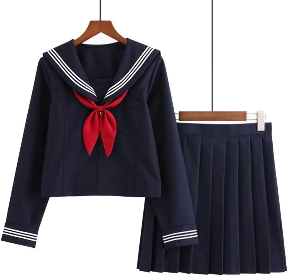 BUITVOZE Cosplay Sailor Classic High School Girl Uniform with Long Perfect for Welcome and Farewell School and Includes Long Plus Size Uniform, Navy,