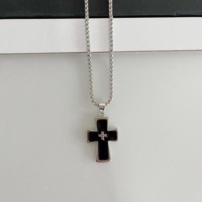 4PCS Gothic Style Thorn Love Necklace Set Prayer Deep Brown Cross Necklace Set Punk Style Personality Crucifix Pendant Chain
