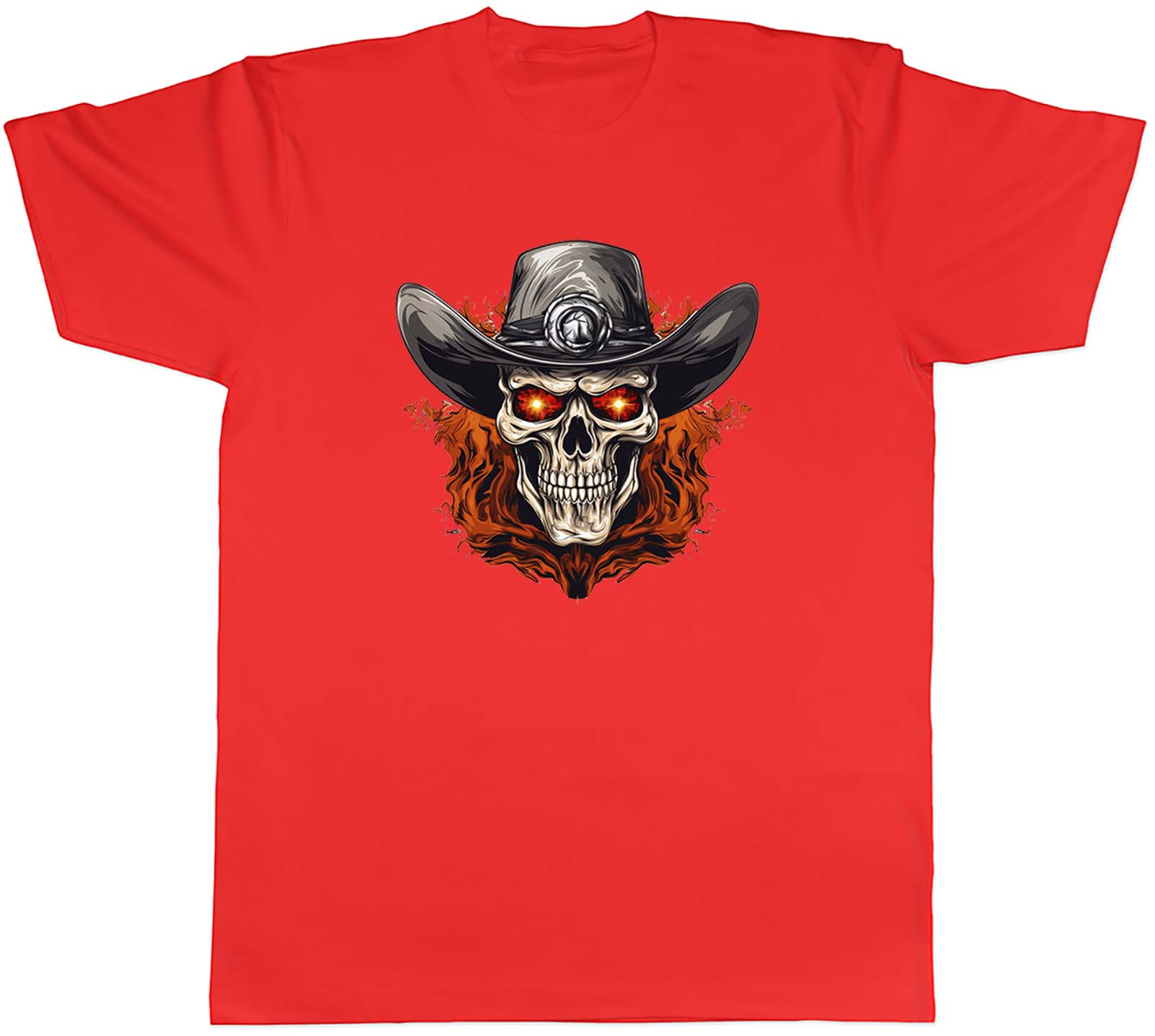 Cowboy Skull Unisexs TShirt Sleketon Head Gothic Flame Tee Gift S